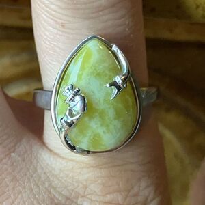 Natural Connemara Marble Sterling Silver Claddagh Ring Size 9